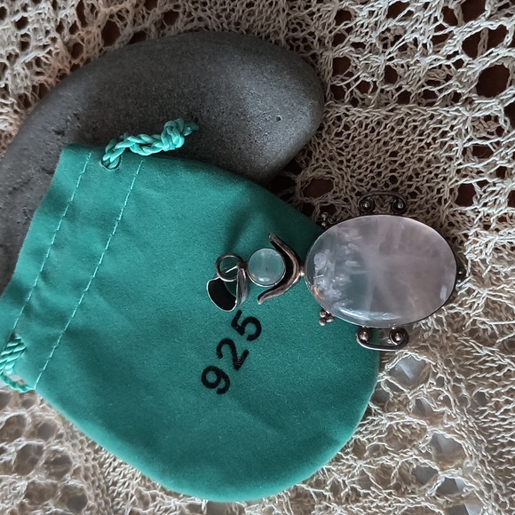 Large 2" Natural Rose Quartz Gemstone Pendant Oval .925 Sterling Silver - Picture 1 of 4